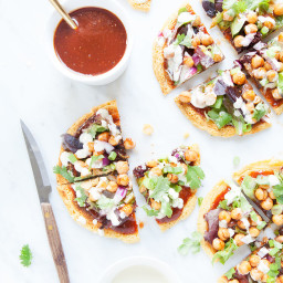 Barbecue Chickpea Socca Salad Pizza with Vegan Ranch