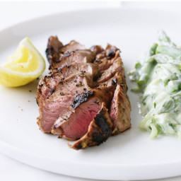 Barbecued butterflied leg of lamb with lemon, garlic and thyme