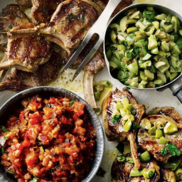 Barbecued lamb cutlets with two salsas
