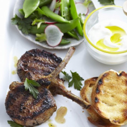 Barbecued lamb with pea salad