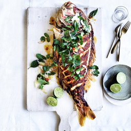 Barbecued lemongrass snapper with pomelo and herb salad