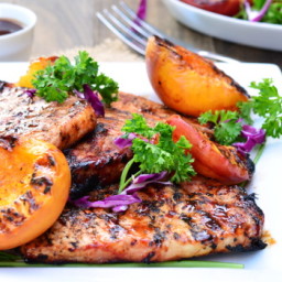 Barbecued Pork Chops with Grilled Peaches