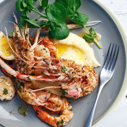 Barbecued seafood with truffled mash