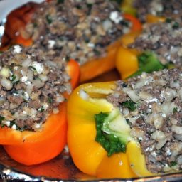 Barley Stuffed Peppers with Ground Beef and Goat Cheese