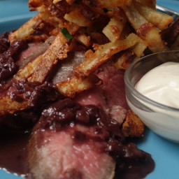 Basic Sous Vide Flank Steak Frites with Red Wine Shallot Sauce