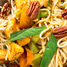 Basil and Roasted Butternut Squash with Spaghetti