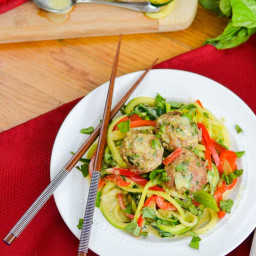 Basil Green Curry Zoodles with Asian Meatballs