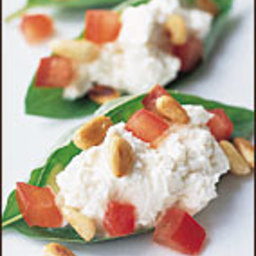 Basil Leaves Stuffed with Chevre and Pine Nuts