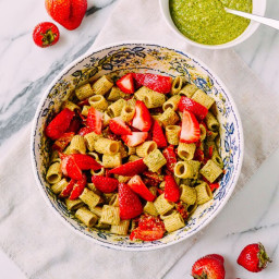 Basil Mint Pesto Pasta with Tomatoes and Strawberries