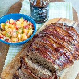 BBQ Bacon Wrapped Meatloaf with Peach Relish