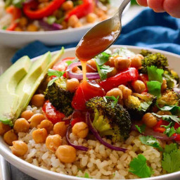 BBQ Chickpea and Roasted Veggie Brown Rice Bowls