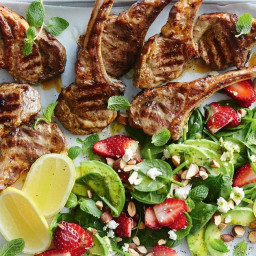 BBQ lamb with spinach and strawberry salad