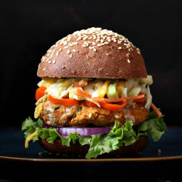 BBQ Lentil Veggie Burger with Mango Carrot Slaw. Vegan Recipe