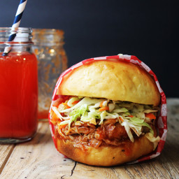 BBQ Pulled Chicken Sandwiches with Cole Slaw and Hawaiian Bread