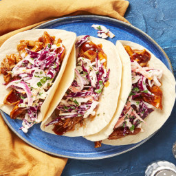 BBQ Pulled Chicken Tacos with Creamy Slaw & Red Onion