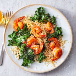 BBQ Shrimp with Garlicky Kale and Parmesan-Herb Couscous