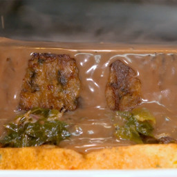 BBQ SOUTHERN MEAT LOAF WITH CORNMEAL WAFFLES & GRAVY