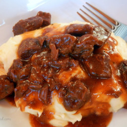 BBQ Steak Tips Over Mashed Potatoes