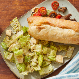 Beef & Pesto Ricotta Sandwiches with Romaine Salad & Balsamic Vinai