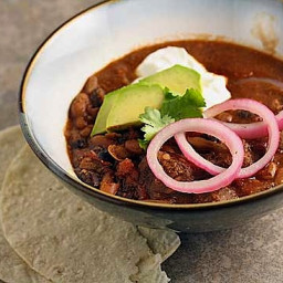 Beef and Bean Chili with Pickled Onions