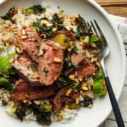Beef and Broccoli with Jasmine Rice and Pine Nut–Soy Vinaigrette