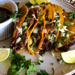 Beef Birria Quesa Tacos with Consome