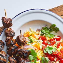 Beef Kabobs with Corn and Orzo Salad