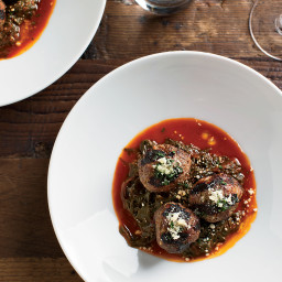 Beef-Ricotta Meatballs with Braised Beet Greens