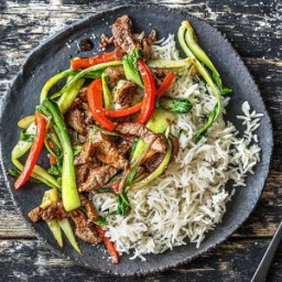 Beef Sizzle Stir-Fry with Bok Choy over Jasmine Rice