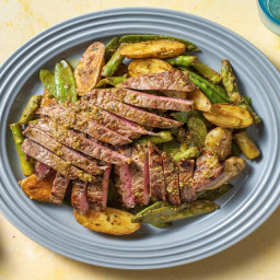Beef Sizzler Steaks, Asparagus and Potato Salad Three Steps | Ready in 10