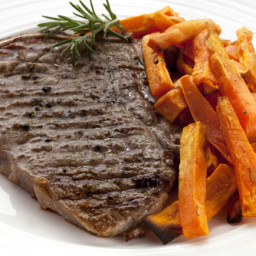 Beef Steak with sweet potatoes and roasted vegetables
