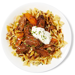 Beef Stew & Egg Noodles with Horseradish Cream