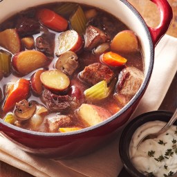 Beef Stew with Garlic-Thyme Sour Cream