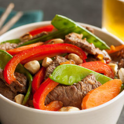 Beef Stir-Fry with Bell Peppers, Carrots and Snow Peas