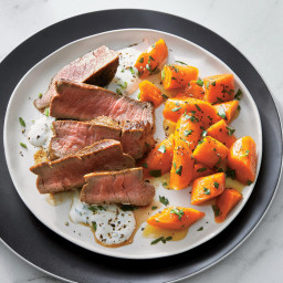 Beef Tenderloin with Horseradish Cream and Glazed Carrots