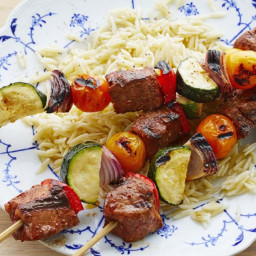 Beef-Vegetable Kebabs with Orzo