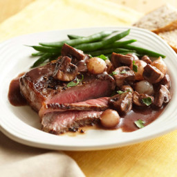 Beef with Mushrooms and Pearl Onions in Red Wine Reduction