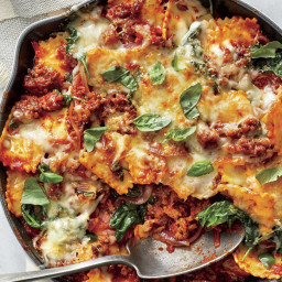 Beefy Baked Ravioli with Spinach and Cheese