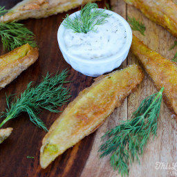 Beer Batter Deep Fried Pickles with Dill Dip