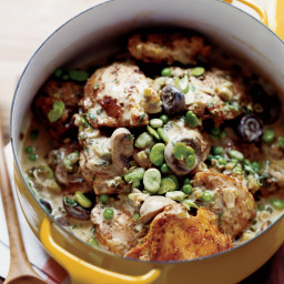 Beer-Braised Chicken Stew with Fava Beans and Peas