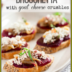 beet and caramelized onion bruschetta with goat cheese crumbles