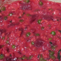 Beet and Pea Risotto with mint and feta