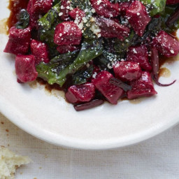 Beet and Ricotta Gnocchi with Wilted Beet Greens and Aged Balsamic
