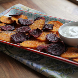 Beet and Sweet Potato Chips (/w Dill and Creme Fraiche dip)