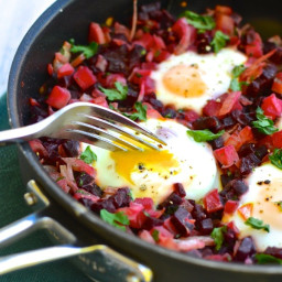 Beet and Turnip Hash with Runny Eggs