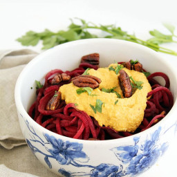 Beet Noodle Pumpkin Alfredo with Spiced Pecans