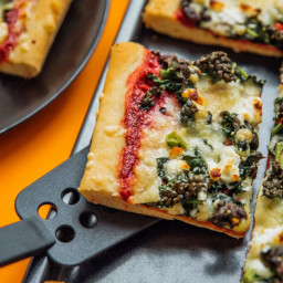 Beet Pesto Pizza with Goat Cheese and Kale