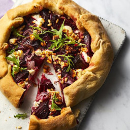 Beetroot and goat’s cheese galette with wild rocket