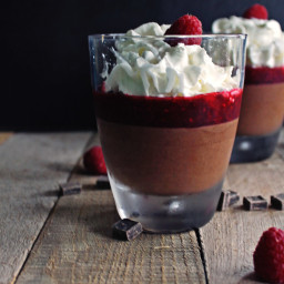 Belgian chocolate mousse with raspberry lambic sauce