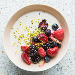 Berries with Tea-Infused Cream and Pistachios